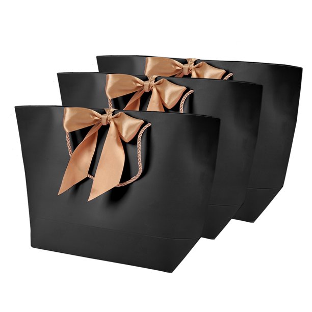 Bolsa de regalo de papel negro, pequeña bolsa de papel de estraza cuadrada  con asas para bodas, baby shower, fiesta de cumpleaños infantil (negro, 5.9