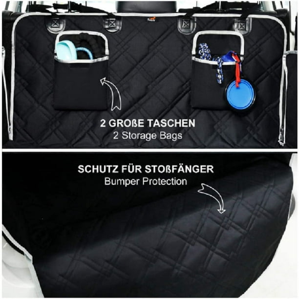 Protector universal del maletero del coche para perros, 2 bolsillos  grandes, antideslizante impermeable, cubierta del maletero de 185 x 103 cm  para la mayoría de los coches, negro