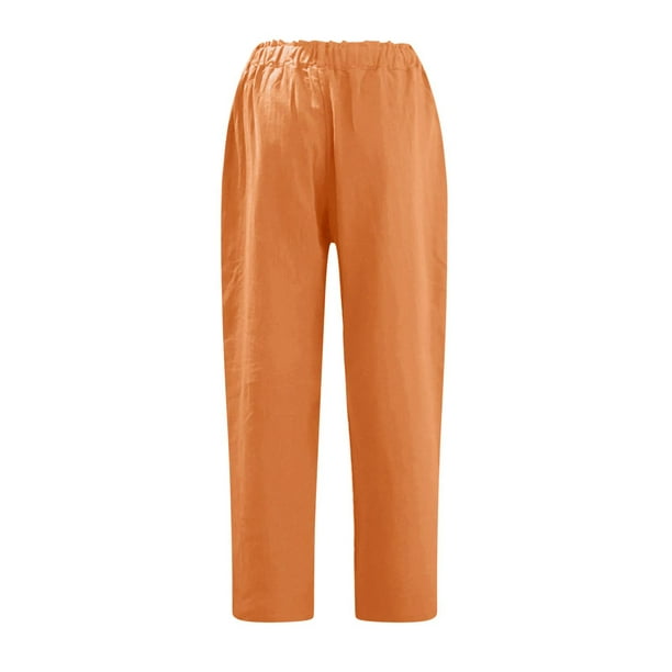 Pantalones Casuales Pantalones casuales de mujer Pantalones de verano de  algodón transpirable Pantalones delgados (naranja XXXL) Kuymtek para Mujer