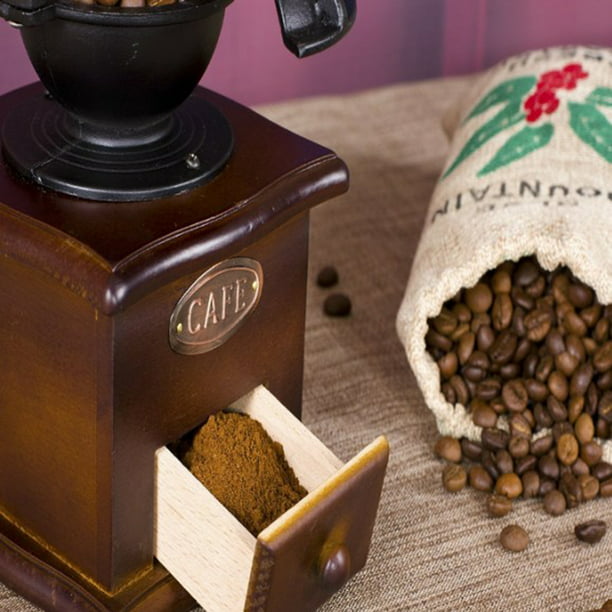 Molinillo de café manual de madera de grano de café de especia molinillo de  mano vintage molino de café molino de cerámica de grosor ajustable