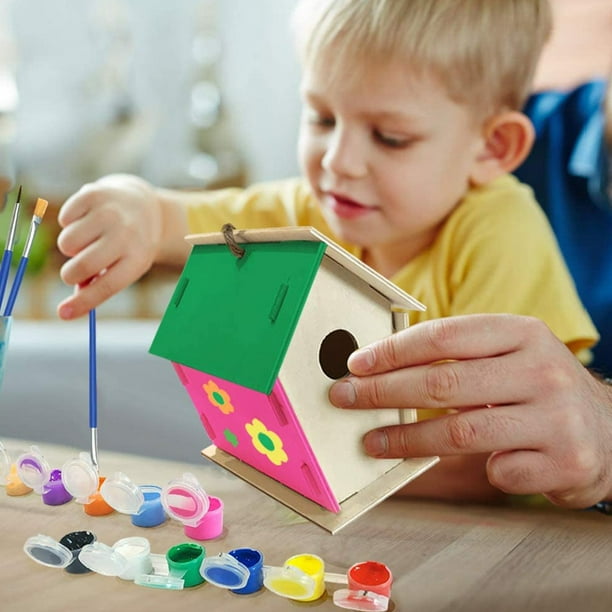 Manualidades para niños de 4 a 8 años – Paquete de kit de casa para pájaros  de bricolaje – Construye y pinta casa de pájaros (incluye pinturas y  pinceles) Artes de madera