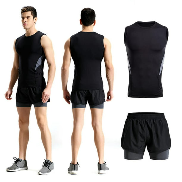 Conjunto de ropa deportiva para hombre, camiseta de ciclismo, camiseta,  chaleco, pantalones cortos, para gimnasio, yoga, correr, fitness 3XL gris
