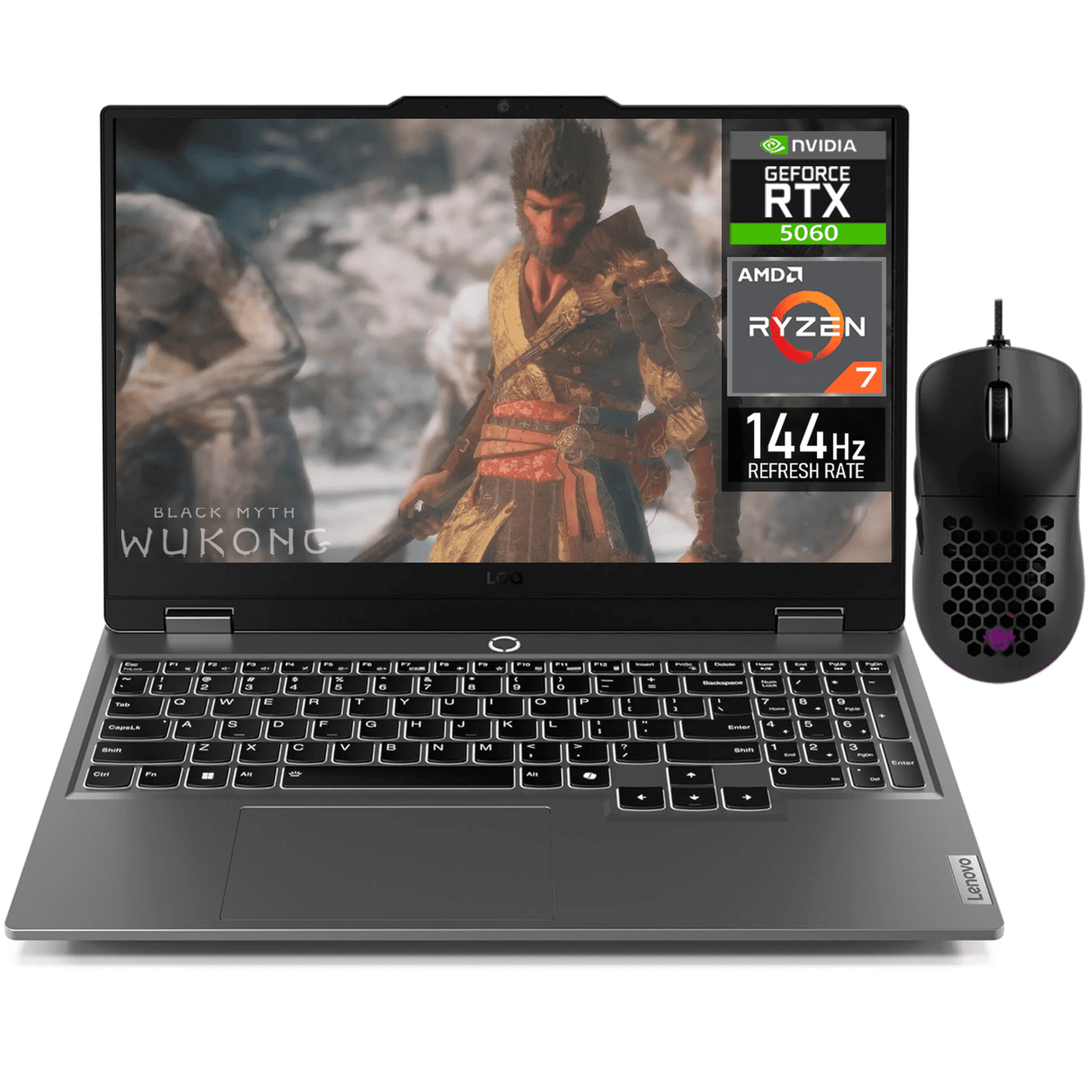 Laptop gamer lenovo loq geforce rtx 5060 8gb ryzen 7 250 24gb ddr5 ssd 512gb pantalla 15.6" ips fhd 144hz teclado ingles mouse