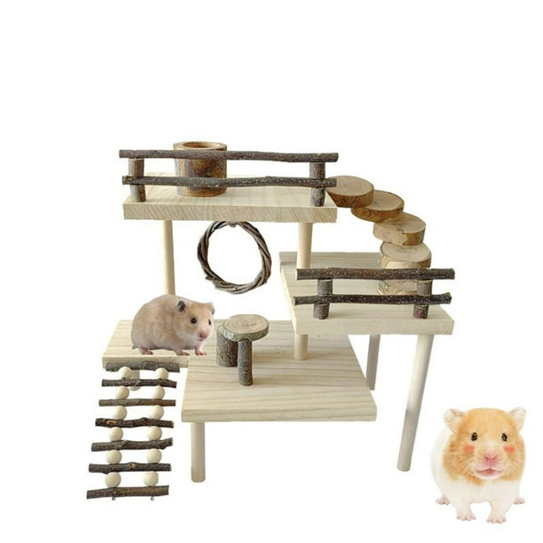 Juguetes de hámster de madera, plataforma de conejillo de indias con  escalera de escalada, soporte de escritorio de madera de hámster,  decoración de