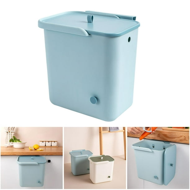 Bote de basura colgante de 2.4 galones con tapa para puerta de gabinete de  cocina o debajo del fregadero, contenedor de compostaje montado en la pared