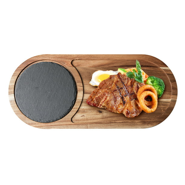 Tradineur - Bandeja de madera ovalada, tabla, plato para servir comida con  6 huecos para salsas, madera natural, churrasco, aper