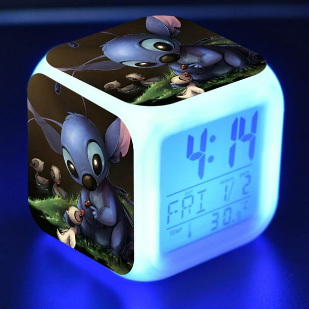 Disney Lilo Stitch Alarm Clock Growing LED Color Change Digital Light PVC  Action Figure Toys for Kid Gao Jinjia LED