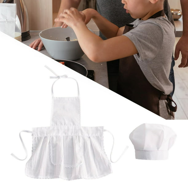 Juego de gorro de chef y delantal de chef para niños de 8 a 36 meses, color  blanco