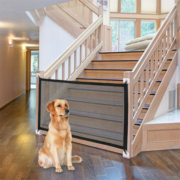 Vallas de barrera para perros con gancho de 4 piezas, red aislada para  mascotas, escaleras, puerta, corralito de malla transpirable plegable,  valla de