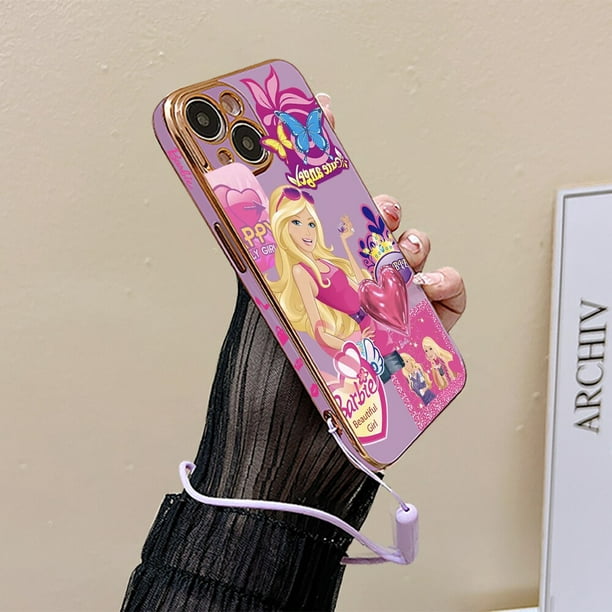 Funda de teléfono brillante para niñas con soporte rosa para