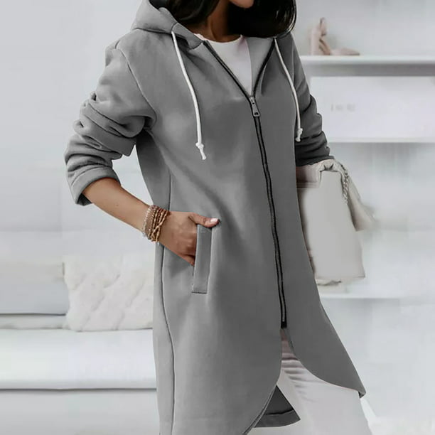 Sudaderas con capucha para mujer, bloque de color, sudadera básica con  cremallera, talla grande, chaqueta de manga larga, abrigo con capucha y