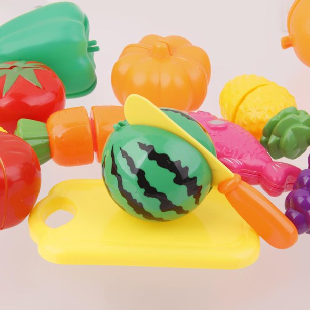 Juego de 18 piezas de juguetes de frutas cortadas, juego de comida de  simulación, frutas y verduras, juguetes de cocina con cuchillo de juguete y