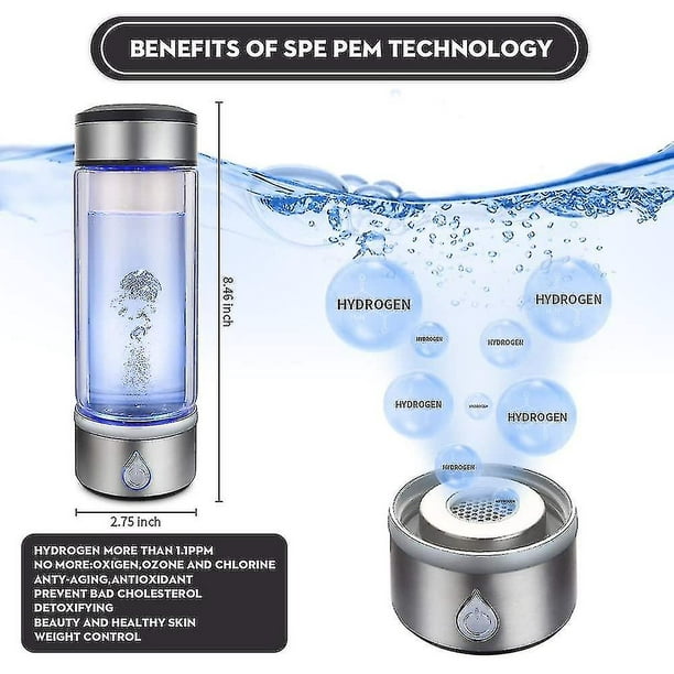  TyNox Botella de agua de hidrógeno, generador de botellas de  agua de hidrógeno con tecnología SPE PEM, botella de agua hidrogenada  recargable portátil para oficina, hogar y viajes (azul) : Hogar