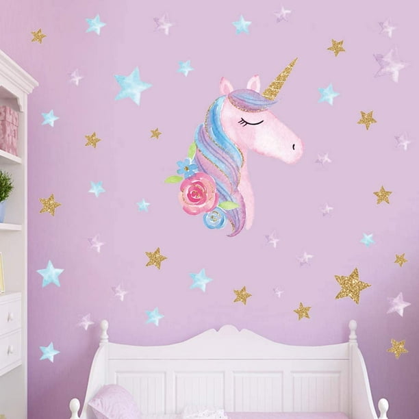 Pegatinas de pared de unicornio, lindas calcomanías de unicornio,  unicornios pastel, vivero de unicornio, calcomanías de dormitorio de niña,  pegatinas de pared para habitación de niña, extraíbles -  España