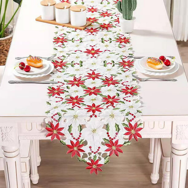 Camino de Mesa Bordado para Navidad, Decoración para Mesa de Comedor,  Cocina y Fiesta, en Rojo y Blanco, Monstrate HA008858-01