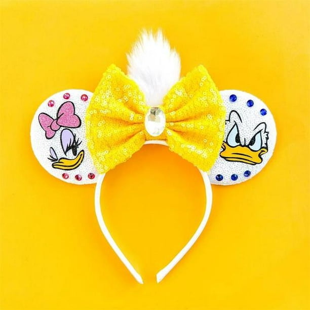 Diadema con orejas de Minnie Mouse para mujer, lazo de lentejuelas