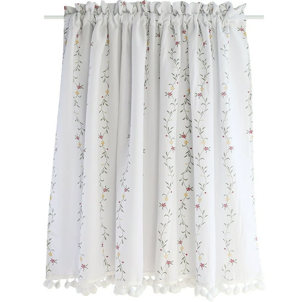 Vision Home Cortinas traslúcidas blancas florales de 84 pulgadas de largo,  con patrón de hojas, para filtrar la luz, juego de cortinas bordadas para