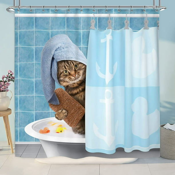 Cortinas de ducha divertidas, cortina de baño con ganchos de