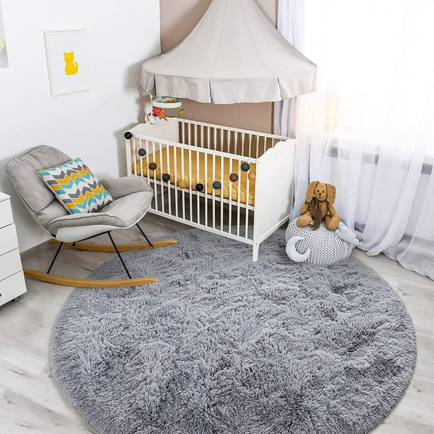 JM Alfombra redonda gris para dormitorio de niños, adolescentes y niñas,  linda alfombra mullida para habitación de bebé, decoración del hogar,  alfombra circular suave de 4 pies para sala de estar, alfombra