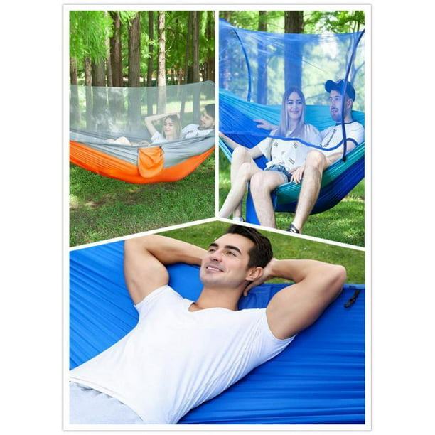 Hamaca de camping con correas de árbol, hamacas portátiles con red para  viajes, playa, campamento, senderismo, patio trasero (azul)