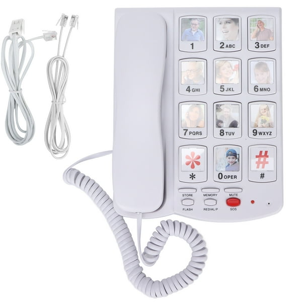  Teléfono de botón grande para personas mayores, teléfonos para  personas con discapacidad auditiva, 9 etiquetas de imagen y 3 teclas de  imagen, cable extralargo de 16.4 pies, teléfonos fijos simples para