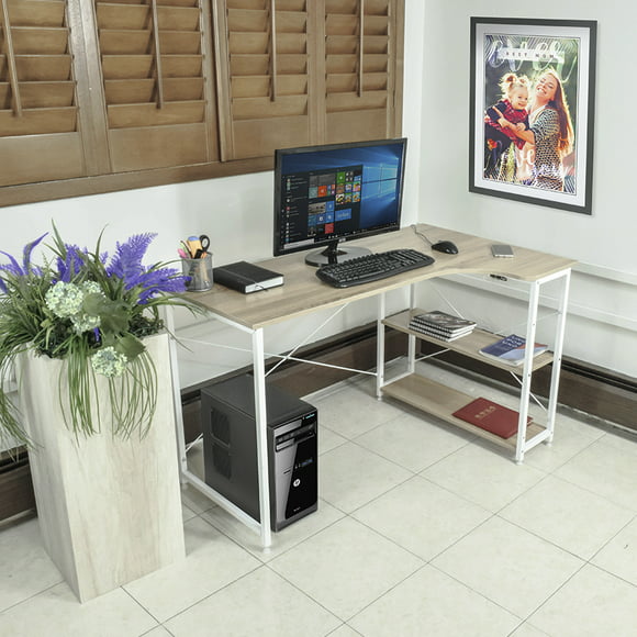 topliving escritorio minimalista de madera tipo escuadra con repisas casa yo oficina topliving escritorio home office