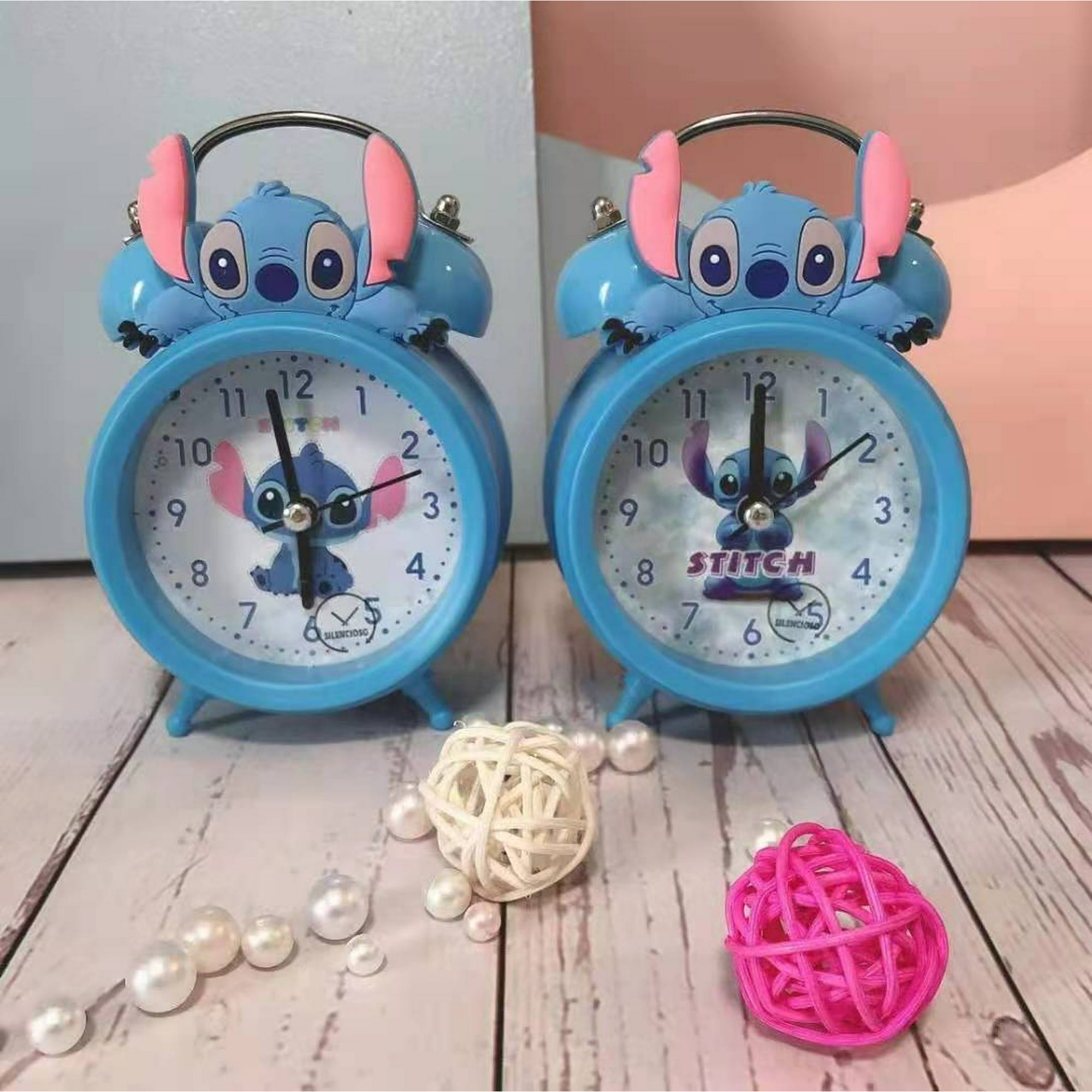 HAVERN Reloj despertador Stitch Reloj 3D de dibujos animados azul blanco  campana alarma niños y niñas estudiantes dormitorio dormitorio noche reloj  – Yaxa Colombia