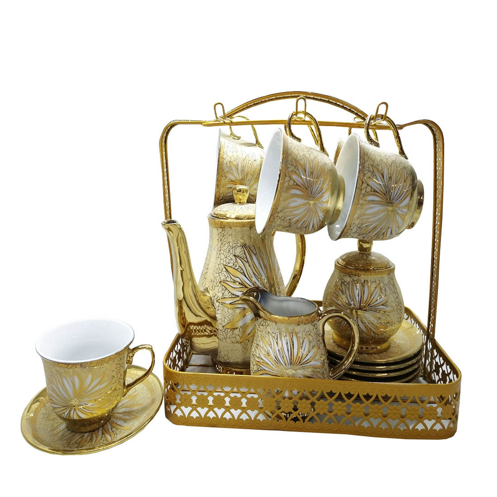 Tetera 'tea for one' de porcelana con acabado en pan de oro.