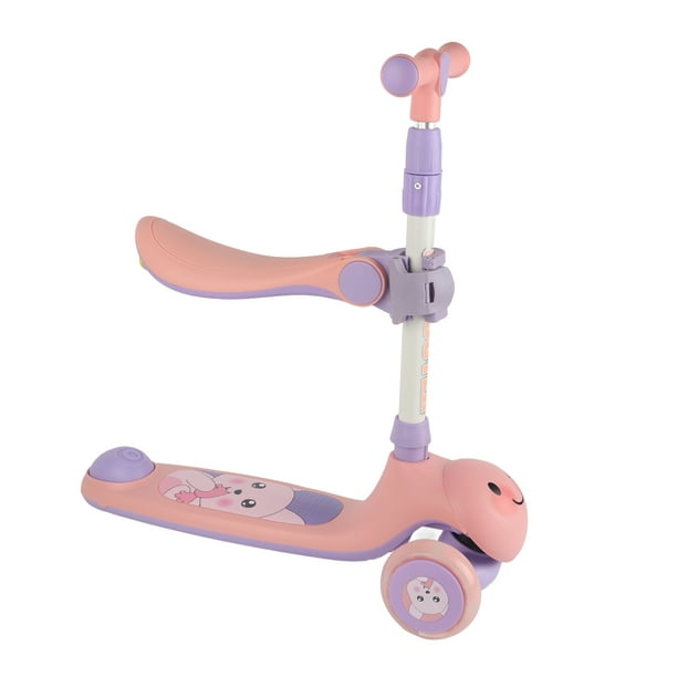 Patinete para niños con altura ajustable, luces musicales coloridas,  patinete para niños de 1 a 3 años, color rosa con asiento