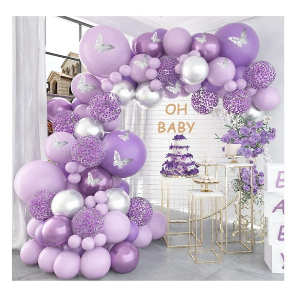 Decoraciones de baby shower para niña, 140 piezas, kit de guirnalda de  globos morados metálicos, arc JAMW Sencillez