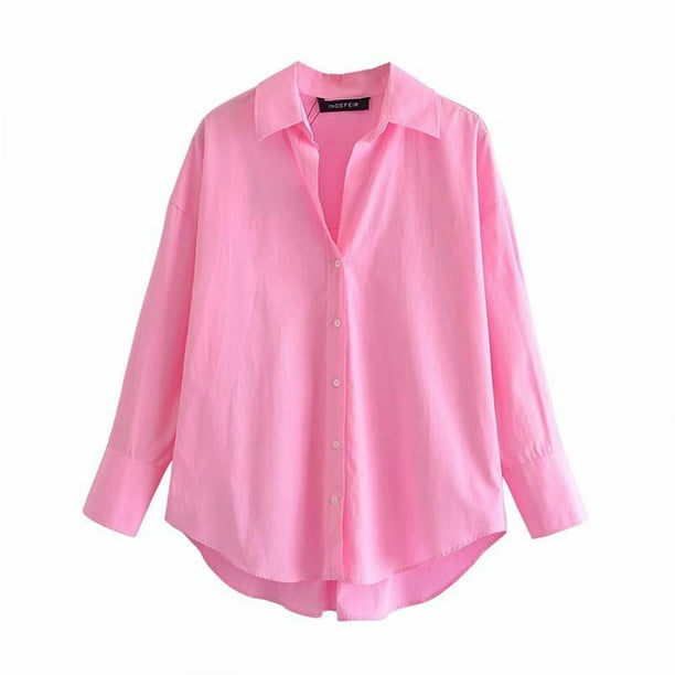 Blusas De Mujer Elegantes,Camisa De Solapa Clásica Para Mujer Bolsillos  Dobles De Color Liso Rosa Claro Encanto Elegante Blusa De Negocios De  Oficina Blusas De Manga Larga Con Botones Blusas De Tú 