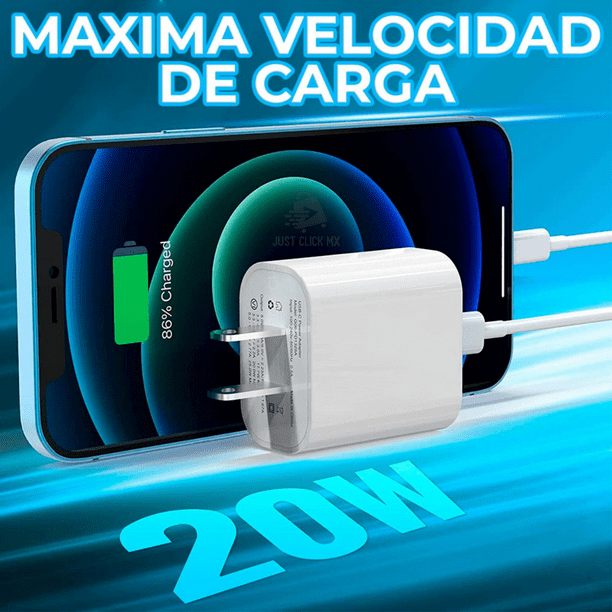 Cargador Carga Rápida 20W Con Cable USB-C Android Smartphone Celular  JustClick MX Carga Rápida