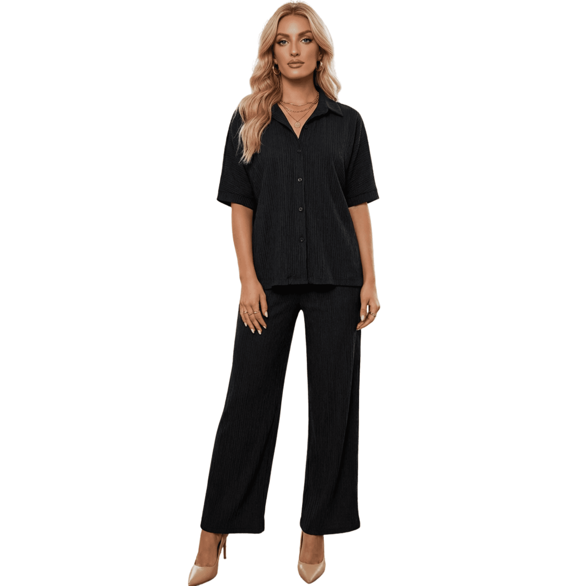 Conjunto de 2 piezas para mujer | set blusa tipo camisera y pantalón wide leg