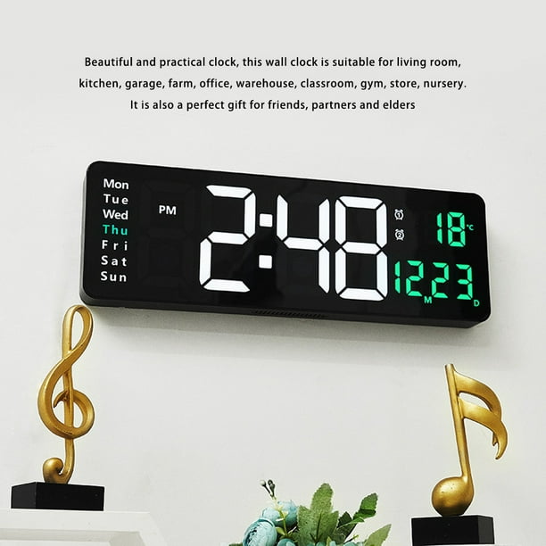 Inteprter Reloj despertador grande de 16 pulgadas, pantalla LED Digital,  pared, sala de estar Simple, estilo nórdico, fecha, semana, campana, adorno  Electrodomésticos Verde Inteprter HA082419-01