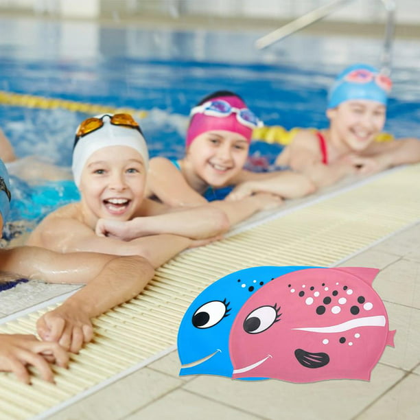Gorro de piscina de silicona con dibujos animados para niños y niñas,  equipo de natación impermeable