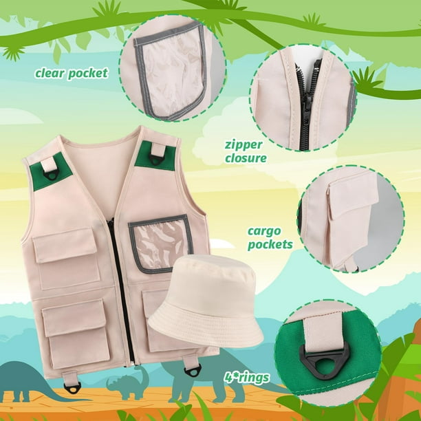  ReliBeauty Kit de explorador para niños, juego de chaleco  cargo, pantalones y sombreros, 3T/100, color blanco : Juguetes y Juegos