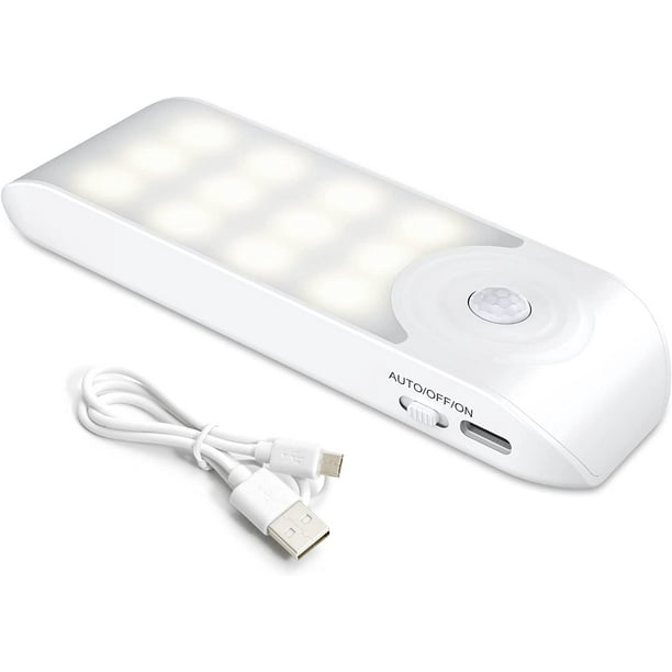 Luz nocturna automática de 12 LED con armario recargable USB con sensor de  movimiento y sensor de luz, 3 modos (auto/encendido/apagado) con adhesivo  magnético, para escaleras, armarios, pasillo Afortunado Sencillez