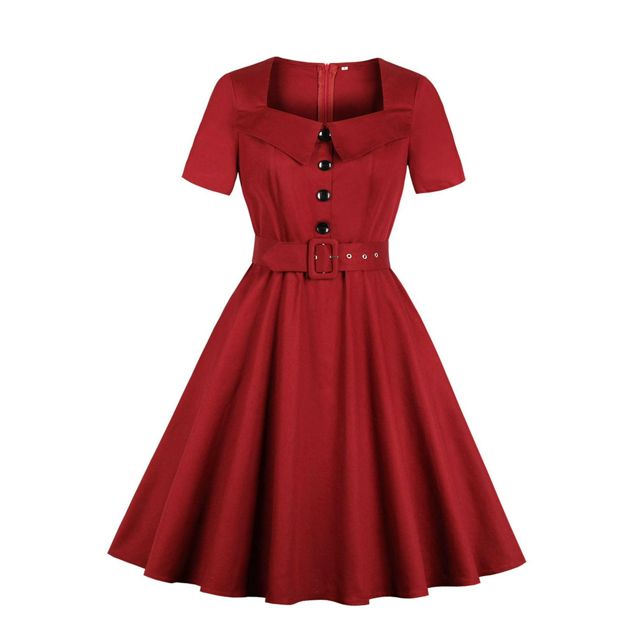  Vestido de cuadros rojos de estilo clásico para mujer, mangas  de otoño, fajas, cuello redondo, vestido casual, vestidos de fiesta vintage  (color rojo, tamaño: mediano) : Ropa, Zapatos y Joyería