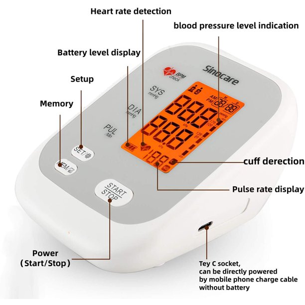 Sinocare Medidor Electrónico de Presión Arterial Tipo Brazo