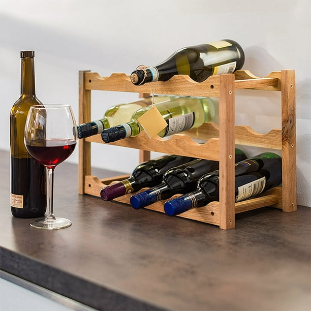 Botellero vintage de madera para 18 botellas, forma redonda, apilable para  vino de piso