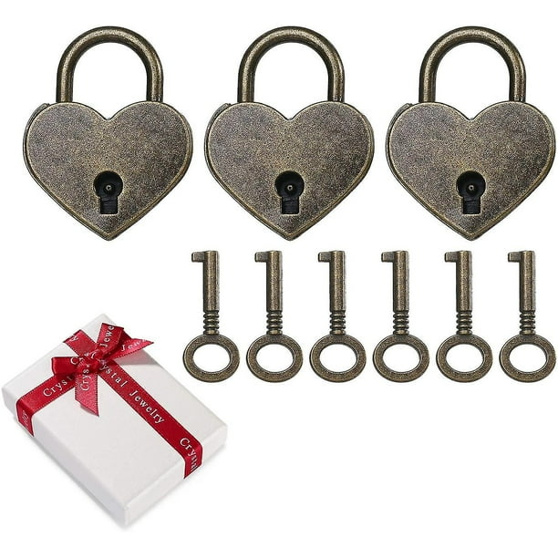 Mini candado de bronce antiguo pequeño en forma de corazón candado de metal  en forma de corazón 3 piezas con llave – Yaxa Costa Rica