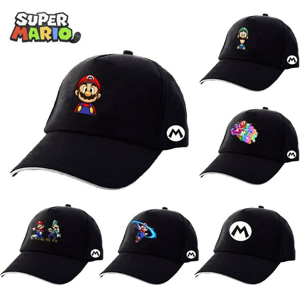 Super Mario Bros. Gorra de béisbol Bordado tridimensional Sombrero de ala  plana ajustable Rendimiento de personaje Anime Hat Black One