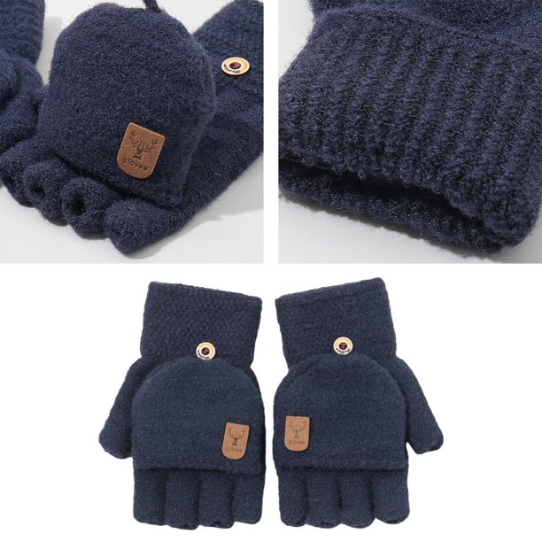 Guantes sin dedos para niños: guantes de punto con medio dedo para niñas y  niños, lindos mitones para niños Guantes con solapa sin dedos para niños  Mitones cálidos de invierno para niños