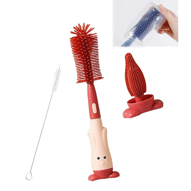 Cepillo de silicona para biberones - Cepillo para lavar biberones - Cepillo  de silicona - Cepillo para biberones - (Rojo) TUNC Sencillez