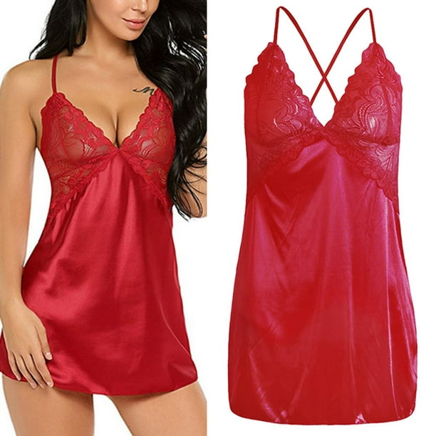 Señoras Backless Lencería Chemise Ropa de dormir T-back XL rojo Yuyangstore ropa  interior de peluche para mujer