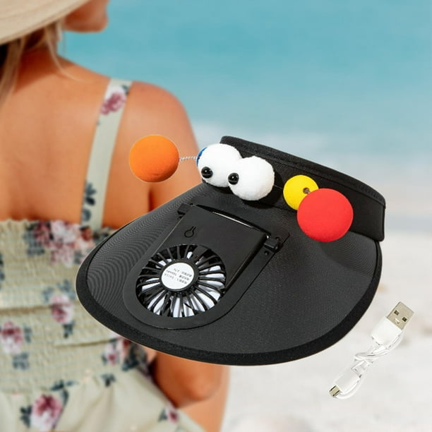 Gorra de ventilador Sombrero de viaje Verano Ligero Protección solar Playa Carga  USB Sombrero de dibujos animados ajustable con ventilador Ventilador negro  Fernando Sombrero de abanico