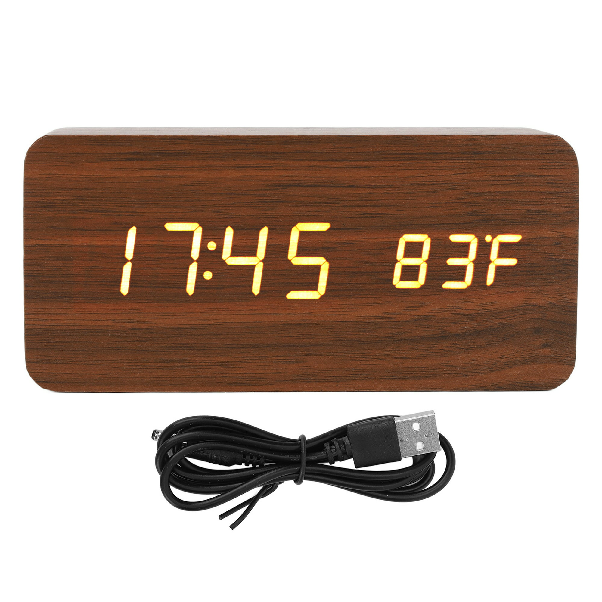 JALL Reloj despertador digital, con pantalla LED electrónica de madera, 3  ajustes de alarma, detección de humedad y temperatura, relojes eléctricos