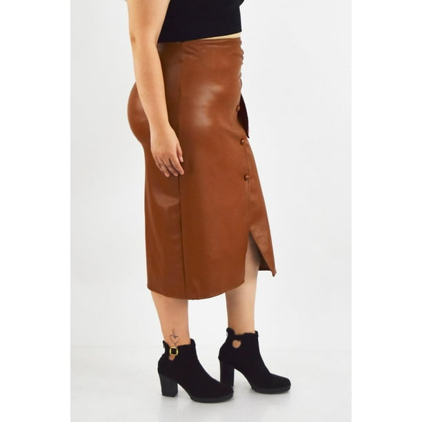 Falda camel efecto piel  Tan leather skirt, Brown leather skirt, Outfits