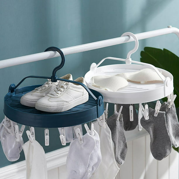 Tendedero de 32 clips de plástico para colgar ropa, toallas, sujetadores,  ropa interior, secado plegable (color: azul)