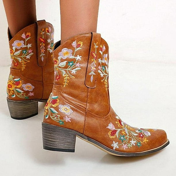 de montar de vaquero bordadas a la moda para mujer, botas cortas de medio de tacón medio Wmkox8yii sdhk81 | Walmart en línea